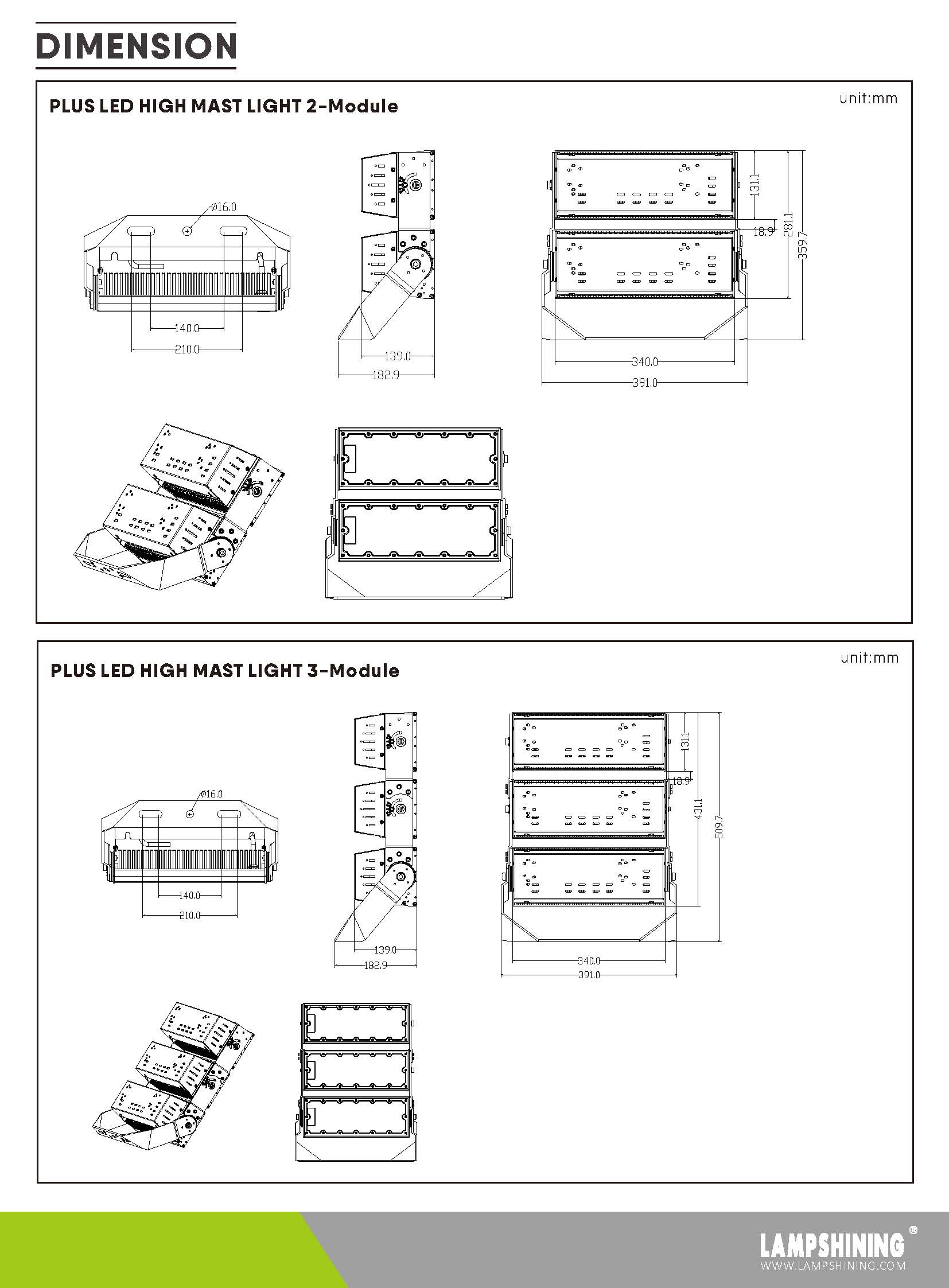 150W-1200W Plus SKD LED High Mast Lights Modular Design