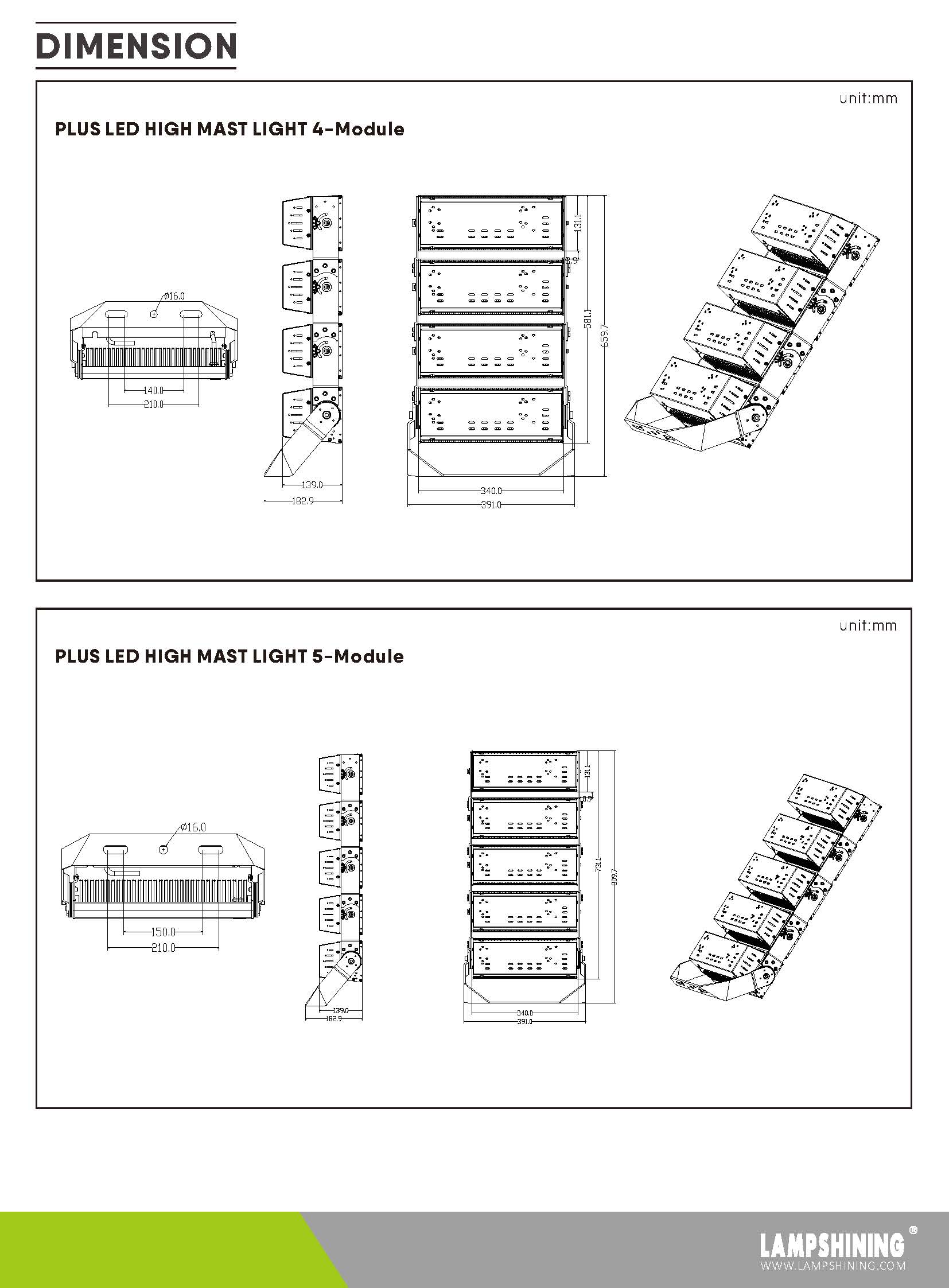 150W-1200W Plus SKD LED High Mast Lights Modular Design